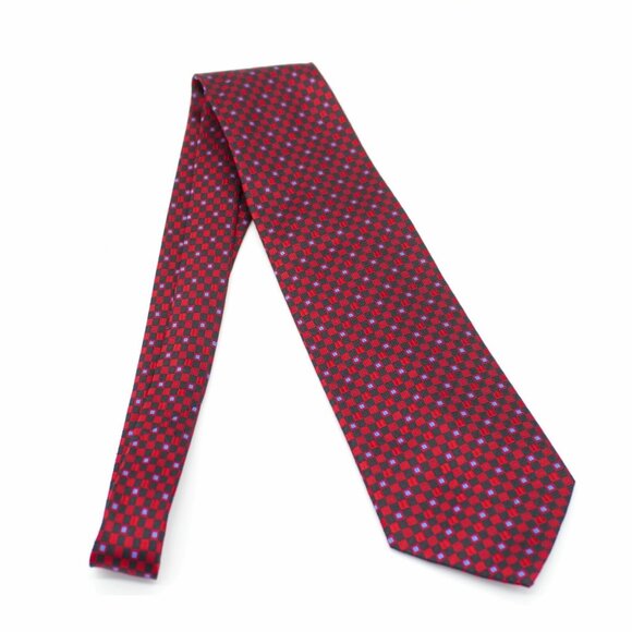 Robert Villini Collezione Red Black Blue Geometric Woven Wide Silk Tie - Picture 6 of 6